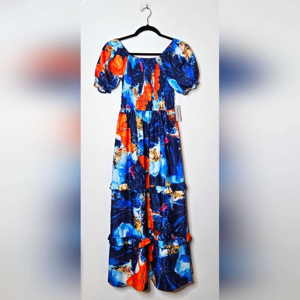 Anthropologie Kindred Multicolor‎ Floral Smocked Maxi Dress Womens Small NEW